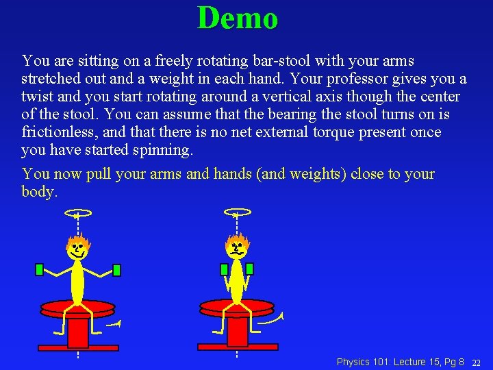 Demo You are sitting on a freely rotating bar-stool with your arms stretched out