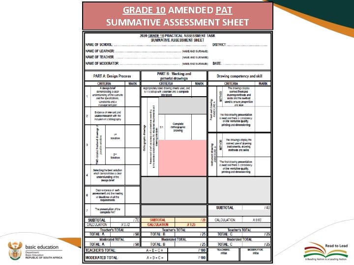 GRADE 10 AMENDED PAT SUMMATIVE ASSESSMENT SHEET 