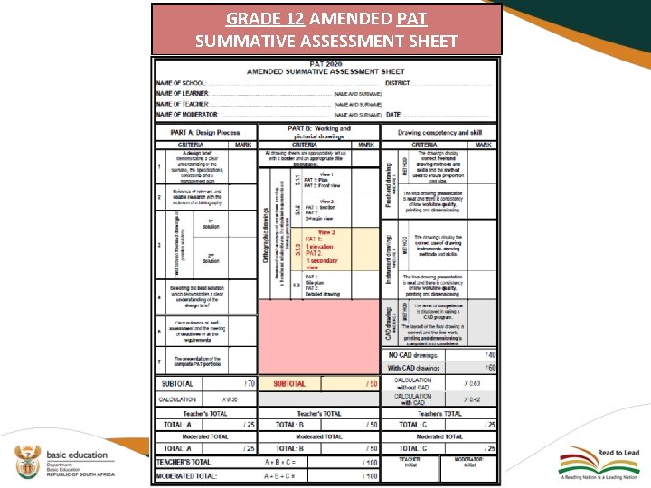 GRADE 12 AMENDED PAT SUMMATIVE ASSESSMENT SHEET 