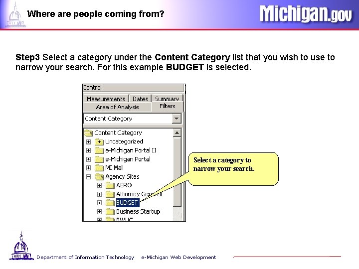 Where are people coming from? Step 3 Select a category under the Content Category