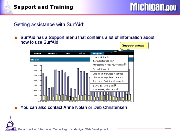 Support and Training Getting assistance with Surf. Aid: Surf. Aid has a Support menu