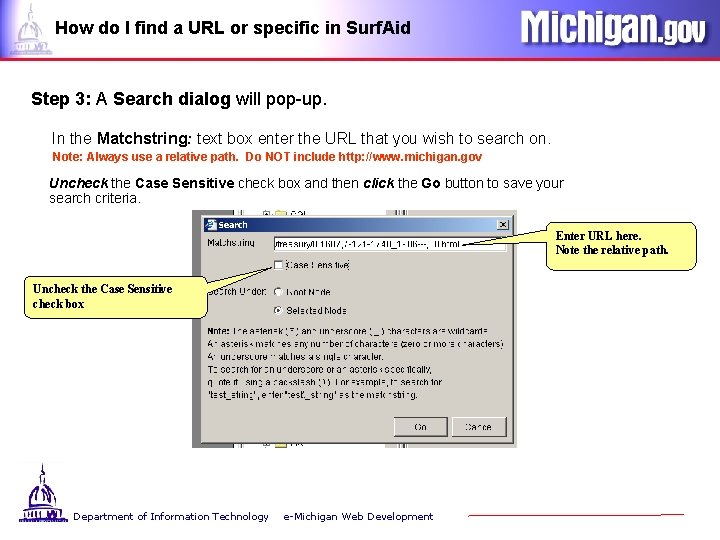 How do I find a URL or specific in Surf. Aid Step 3: A