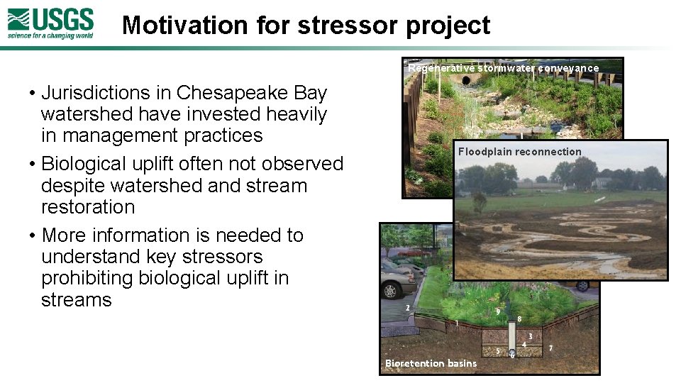 Motivation for stressor project Regenerative stormwater conveyance • Jurisdictions in Chesapeake Bay watershed have