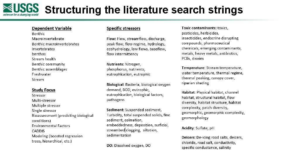 Structuring the literature search strings 