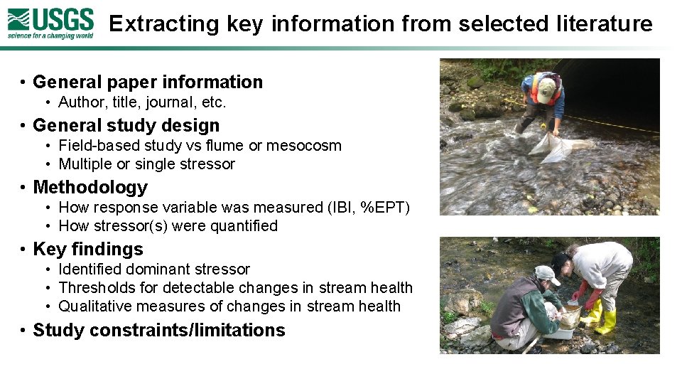 Extracting key information from selected literature • General paper information • Author, title, journal,