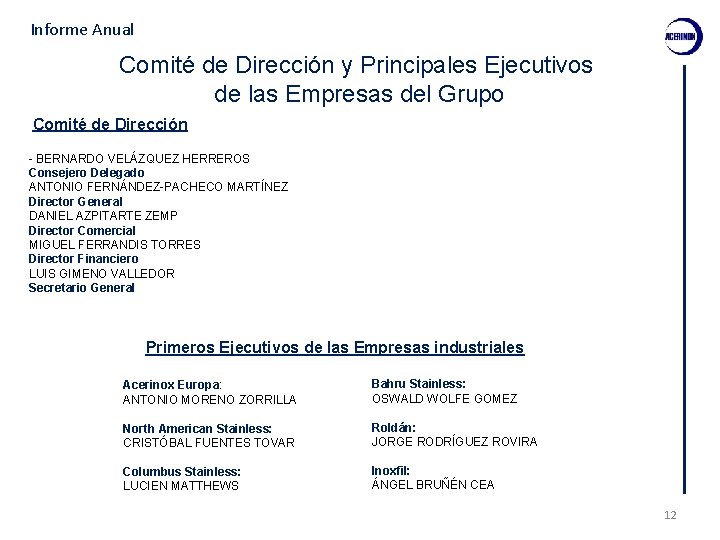 Informe Anual Comité de Dirección y Principales Ejecutivos de las Empresas del Grupo Comité