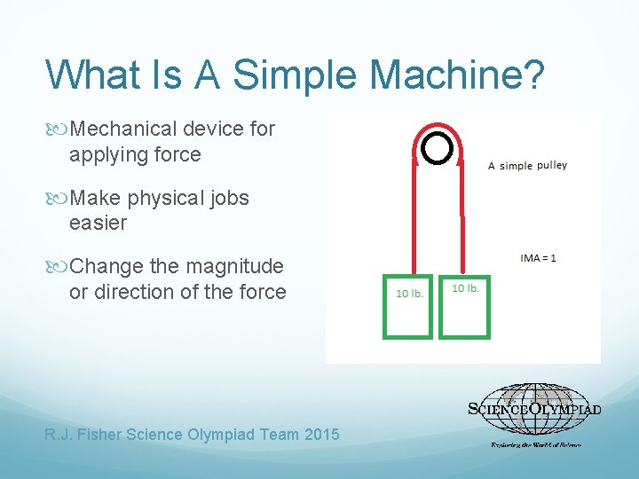 What Is A Simple Machine? Mechanical device for applying force Make physical jobs easier