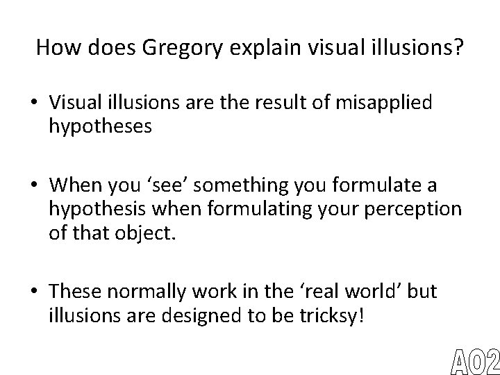 How does Gregory explain visual illusions? • Visual illusions are the result of misapplied