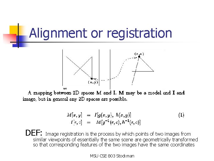 Alignment or registration DEF: Image registration is the process by which points of two Alignment or registration DEF: Image registration is the process by which points of two