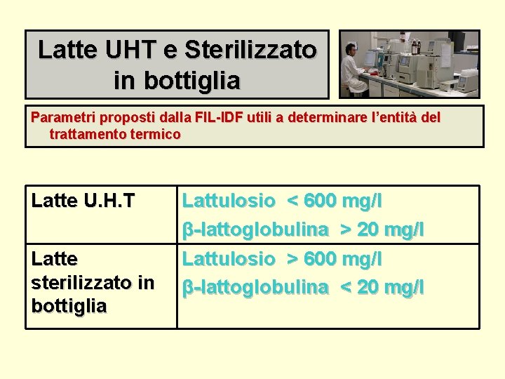 Latte UHT e Sterilizzato in bottiglia Parametri proposti dalla FIL-IDF utili a determinare l’entità