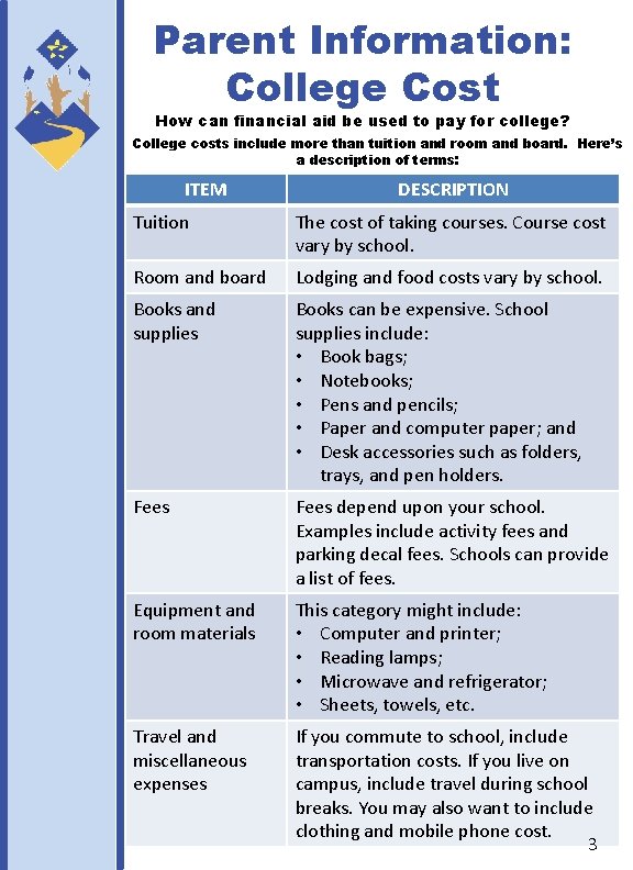 Parent Information: College Cost How can financial aid be used to pay for college?