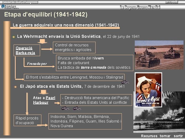 Armand Figuera Etapa d’equilibri (1941 -1942) La guerra adquireix una nova dimensió (1941 -1942)