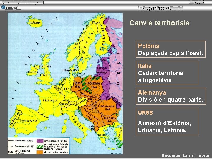 Armand Figuera Canvis territorials Polònia Deplaçada cap a l’oest. Itàlia Cedeix territoris a Iugoslàvia