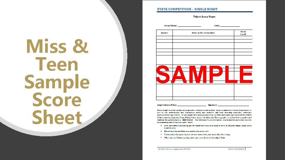 Miss & Teen Sample Score Sheet SAMPLE 