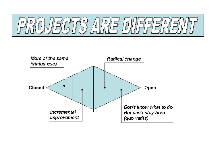 More of the same (status quo) Closed Radical change Open Incremental improvement Don’t know