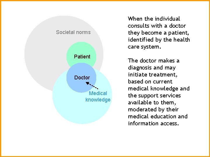 Societal norms Patient Doctor Medical knowledge When the individual consults with a doctor they