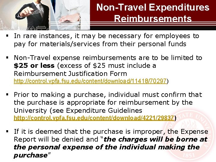 Non-Travel Expenditures Reimbursements § In rare instances, it may be necessary for employees to