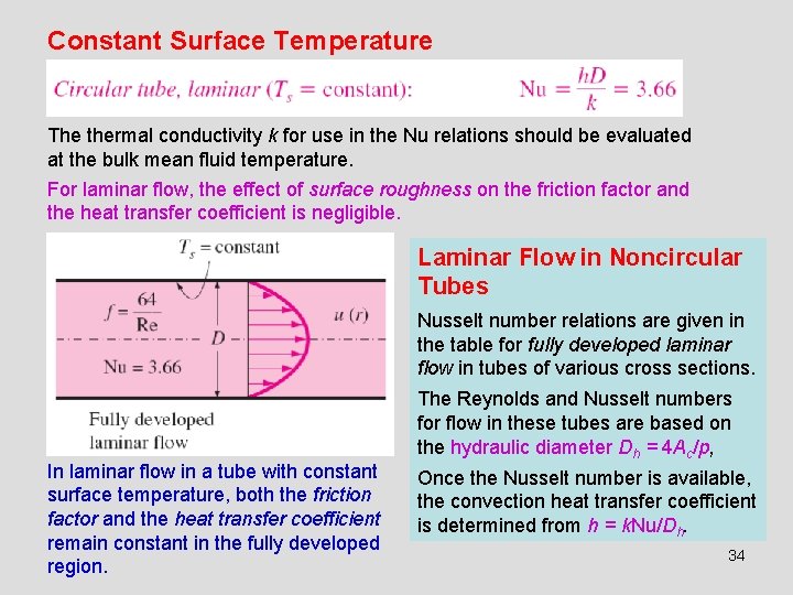 Constant Surface Temperature The thermal conductivity k for use in the Nu relations should