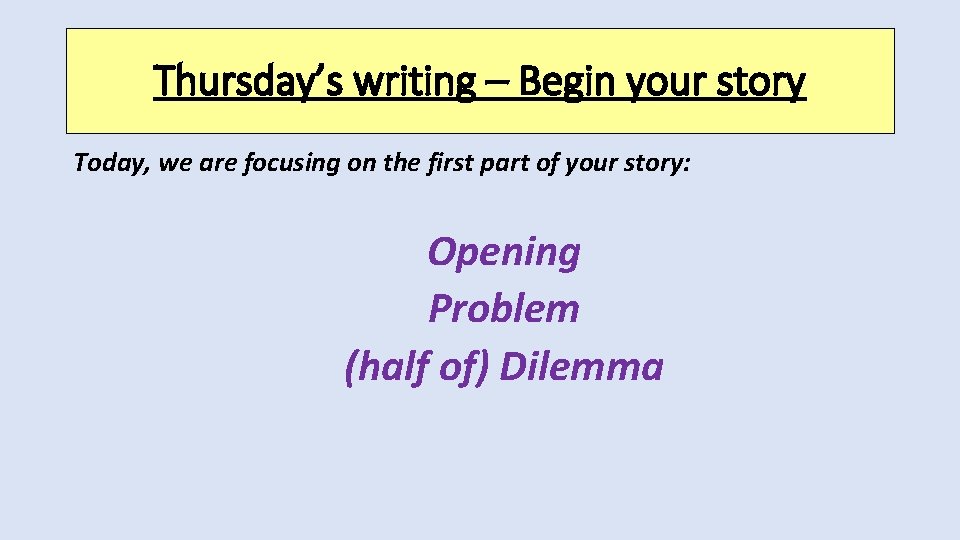 Thursday’s writing – Begin your story Today, we are focusing on the first part