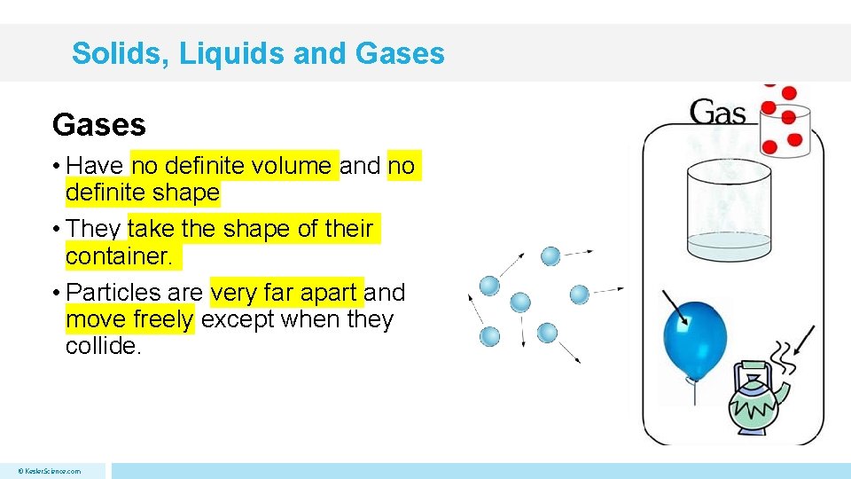 Solids, Liquids and Gases • Have no definite volume and no definite shape •