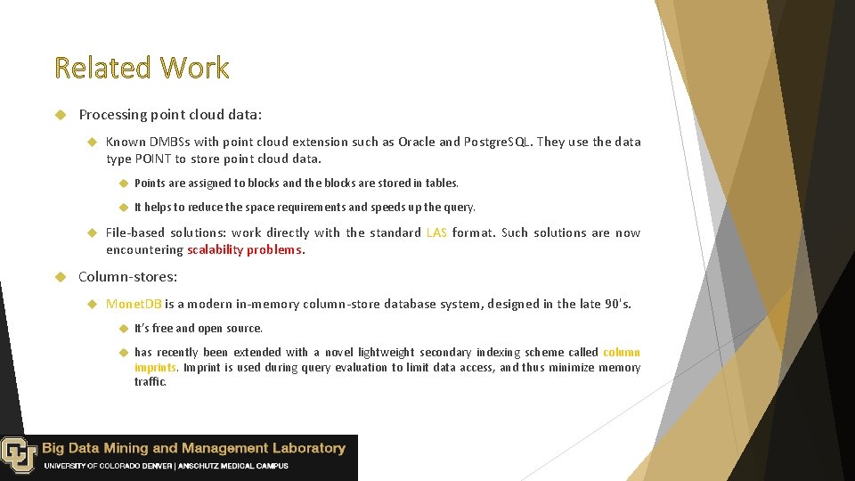  Processing point cloud data: Known DMBSs with point cloud extension such as Oracle