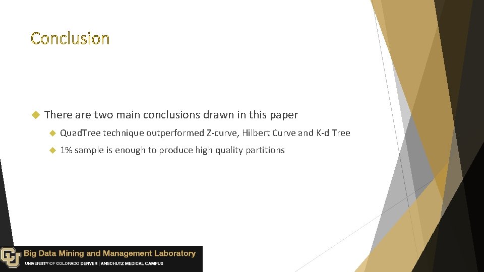  There are two main conclusions drawn in this paper Quad. Tree technique outperformed