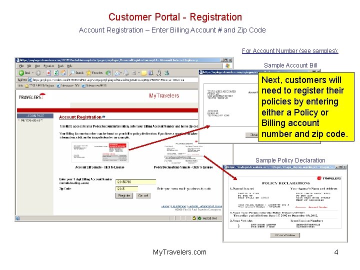 Customer Portal - Registration Account Registration – Enter Billing Account # and Zip Code