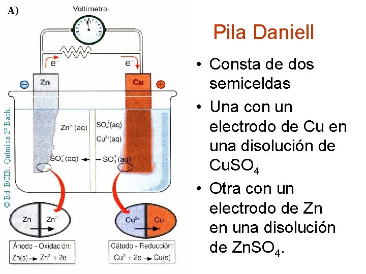  Pila Daniell © Ed. ECIR. Química 2º Bach. • Consta de dos semiceldas