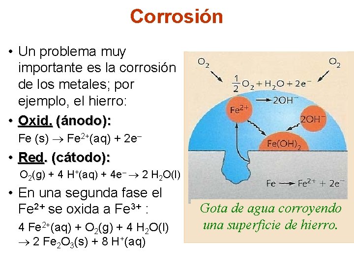 Corrosión • Un problema muy importante es la corrosión de los metales; por ejemplo,