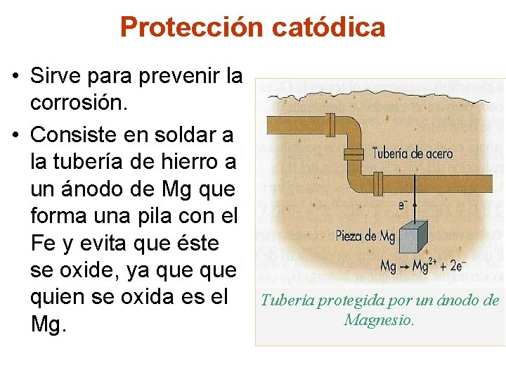 Protección catódica • Sirve para prevenir la corrosión. • Consiste en soldar a la