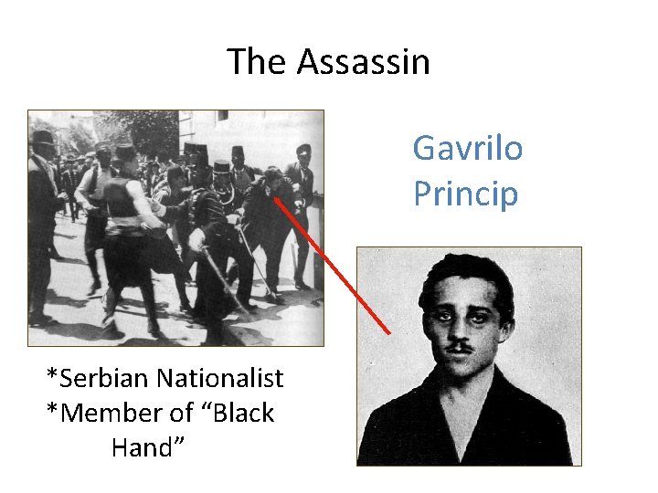 The Assassin Gavrilo Princip *Serbian Nationalist *Member of “Black Hand” 