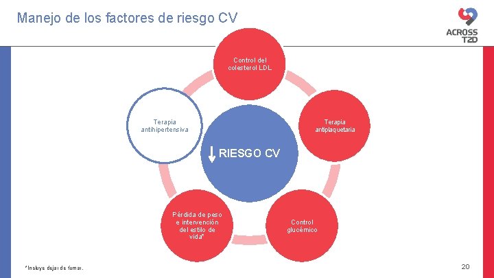 Manejo de los factores de riesgo CV Control del colesterol LDL Terapia antiplaquetaria Terapia