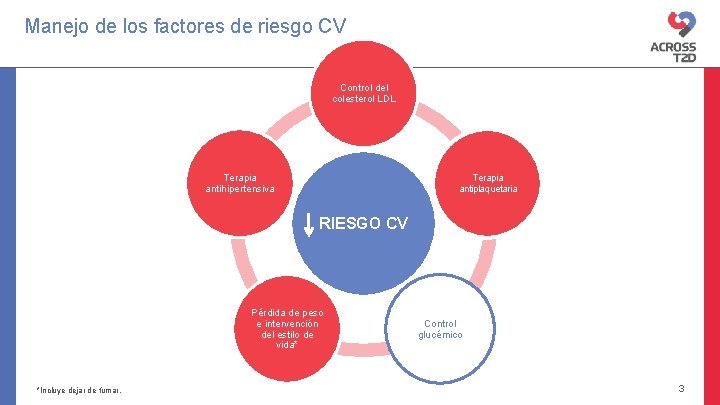 Manejo de los factores de riesgo CV Control del colesterol LDL Terapia antiplaquetaria Terapia