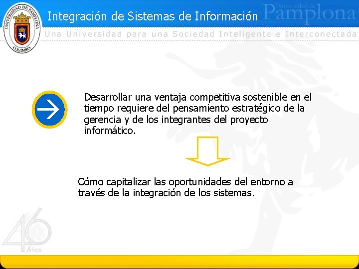 Integración de Sistemas de Información Desarrollar una ventaja competitiva sostenible en el tiempo requiere