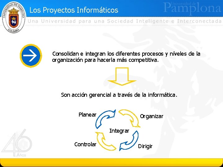 Los Proyectos Informáticos Consolidan e integran los diferentes procesos y níveles de la organización