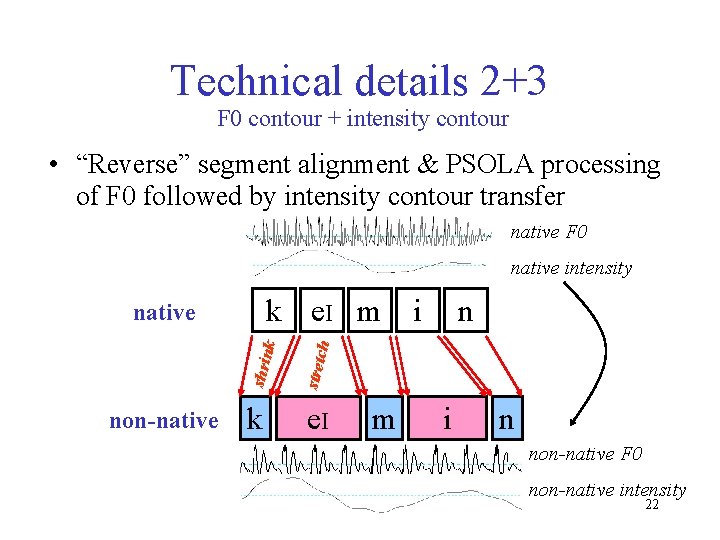 Technical details 2+3 F 0 contour + intensity contour • “Reverse” segment alignment &