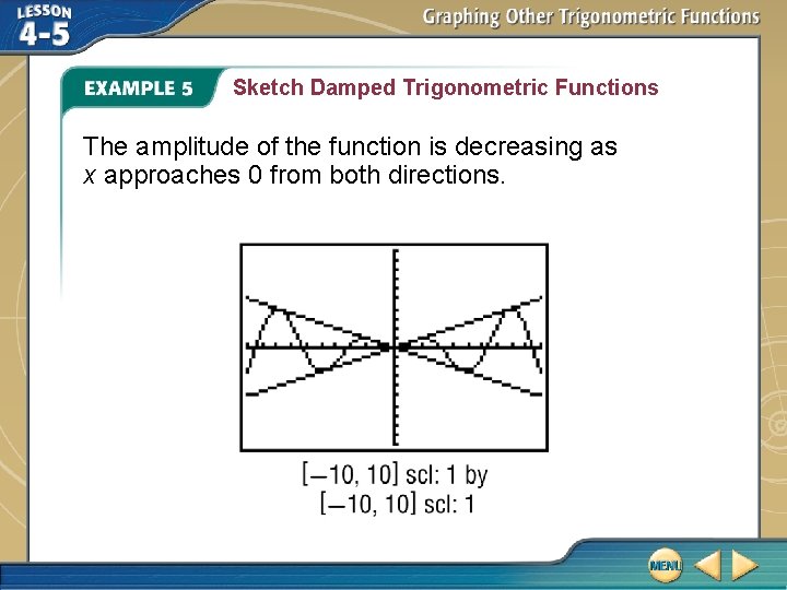 Sketch Damped Trigonometric Functions The amplitude of the function is decreasing as x approaches