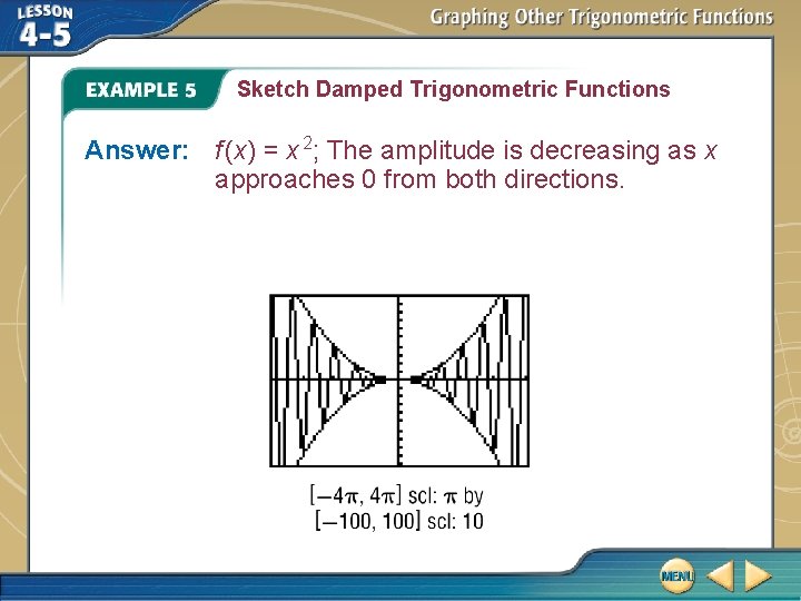 Sketch Damped Trigonometric Functions Answer: f (x) = x 2; The amplitude is decreasing