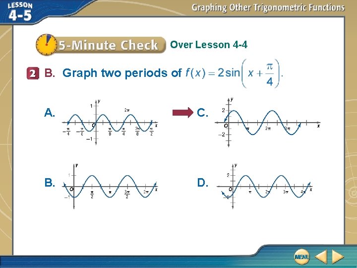 Over Lesson 4 -4 B. Graph two periods of A. C. B. D. 