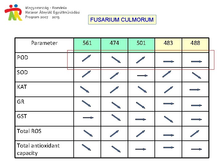 FUSARIUM CULMORUM Parameter POD SOD KAT GR GST Total ROS Total antioxidant capacity 561