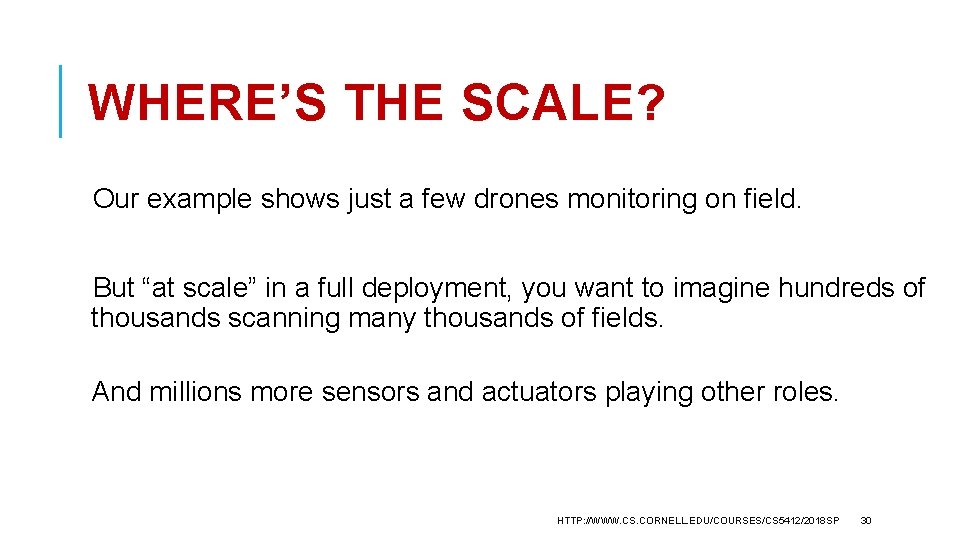 WHERE’S THE SCALE? Our example shows just a few drones monitoring on field. But
