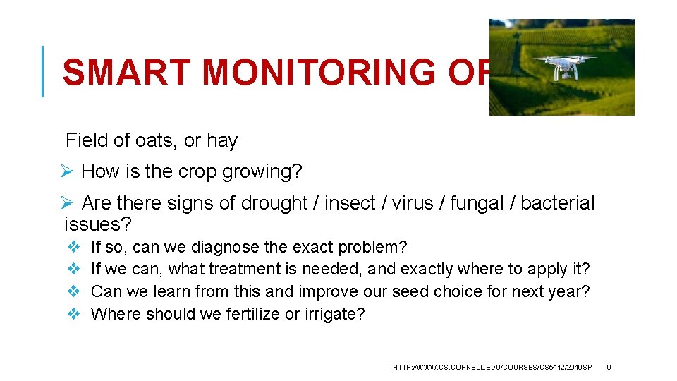 SMART MONITORING OF CROPS Field of oats, or hay Ø How is the crop