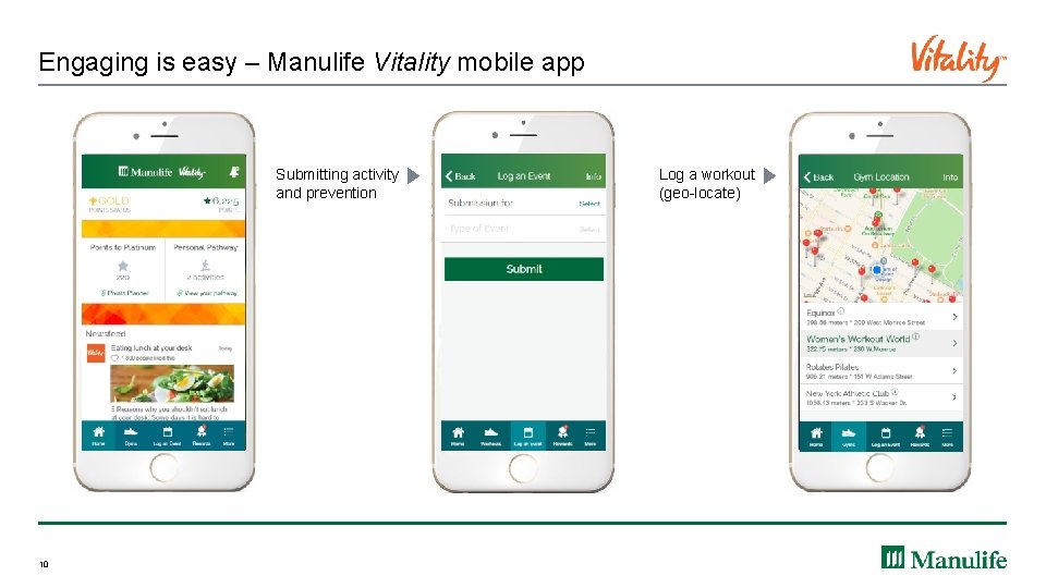 Engaging is easy – Manulife Vitality mobile app Submitting activity and prevention 10 Log