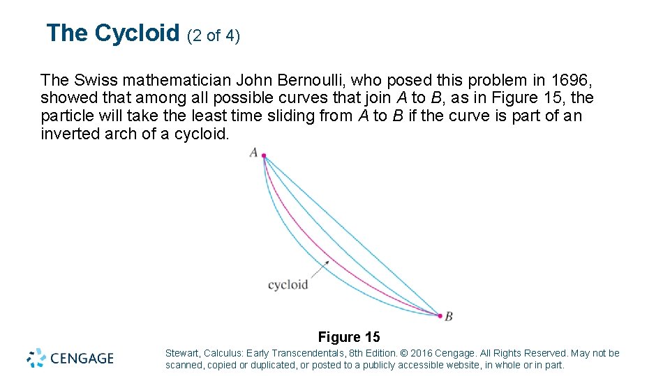 The Cycloid (2 of 4) The Swiss mathematician John Bernoulli, who posed this problem
