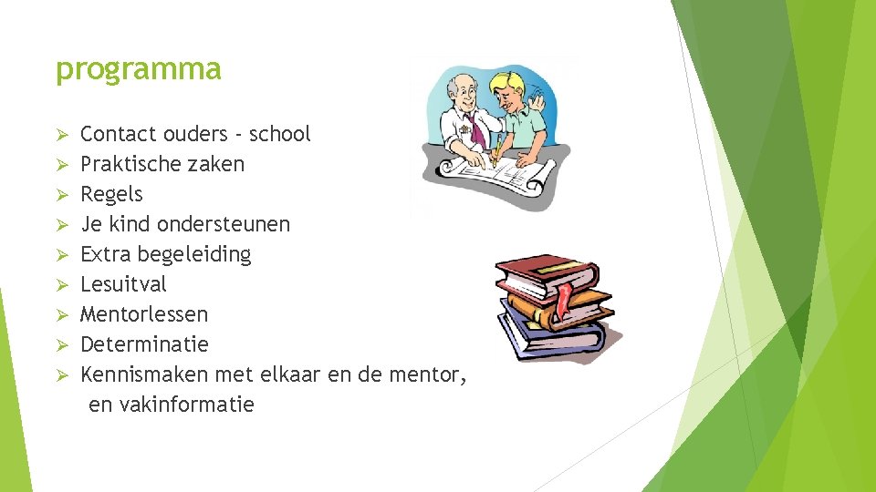 programma Ø Ø Ø Ø Ø Contact ouders - school Praktische zaken Regels Je