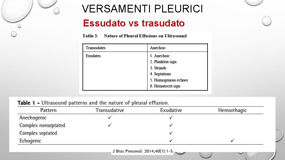 VERSAMENTI PLEURICI Essudato vs trasudato 