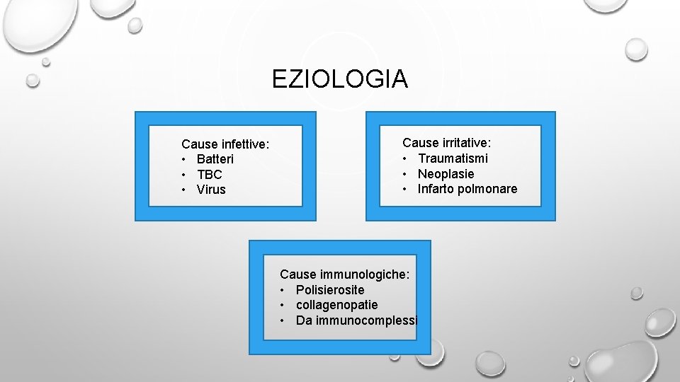 EZIOLOGIA Cause infettive: • Batteri • TBC • Virus Cause irritative: • Traumatismi •