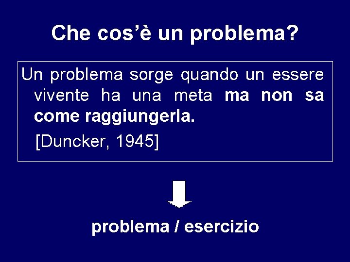 Che cos’è un problema? Un problema sorge quando un essere vivente ha una meta