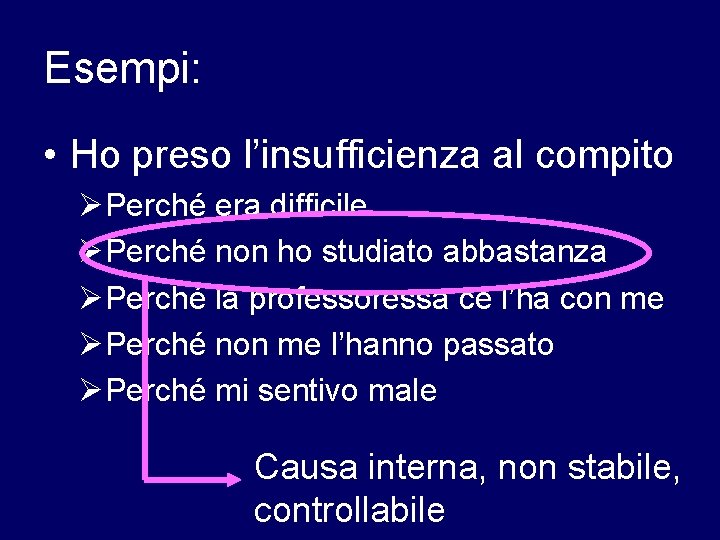 Esempi: • Ho preso l’insufficienza al compito ØPerché era difficile ØPerché non ho studiato