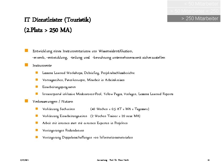 < 50 Mitarbeiter > 50 Mitarbeiter < 250 > 250 Mitarbeiter IT Dienstleister (Touristik)